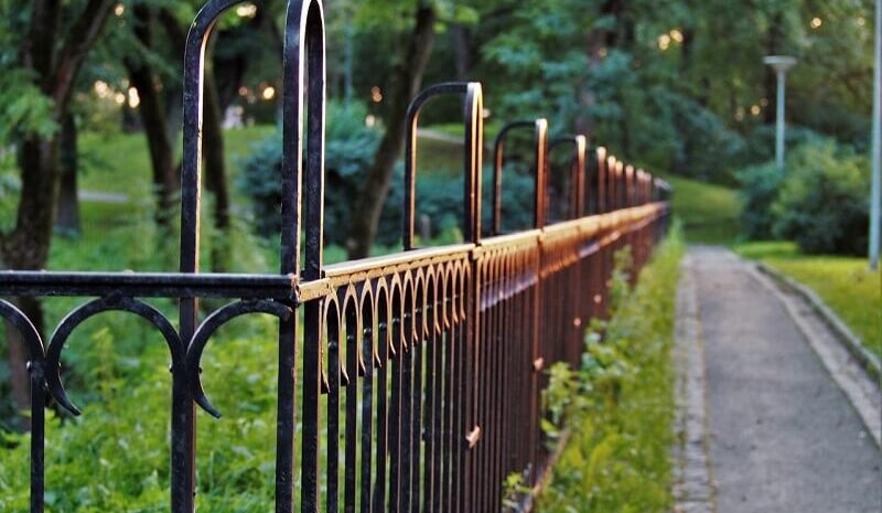Metal fence around garden