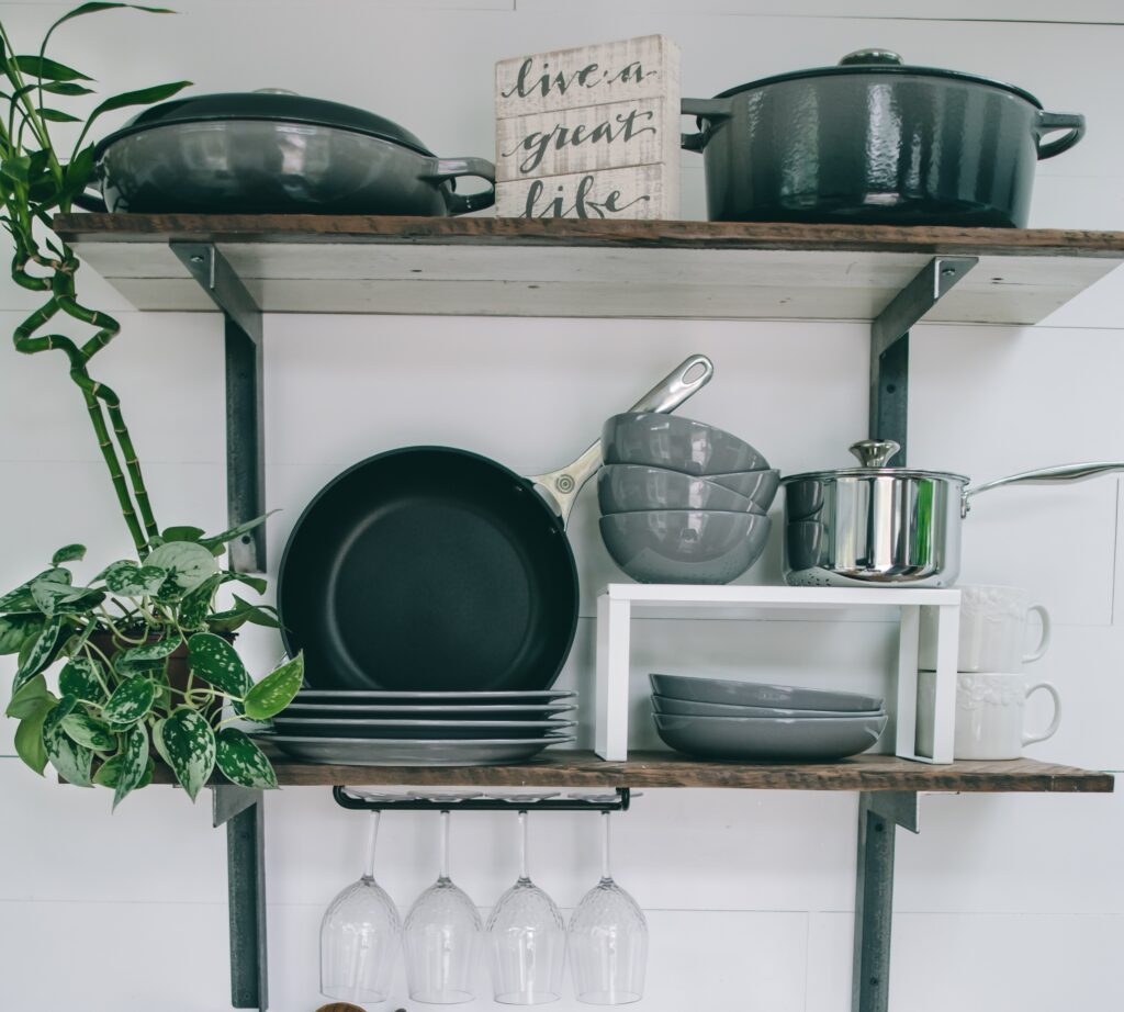 kitchen shelf and utensils