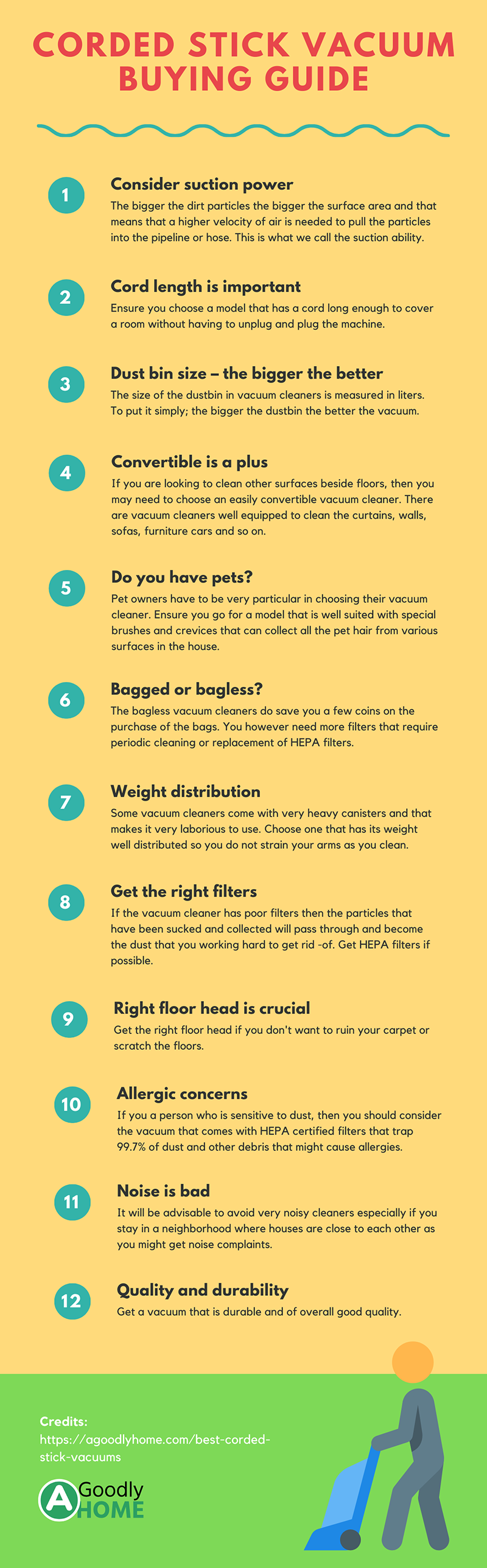 corded stick vacuum buying guide - infographic